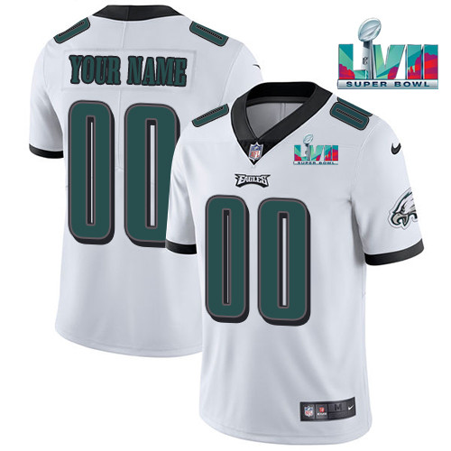 Men's Philadelphia Eagles Custom White Super Bowl LVII Patch Vapor Untouchable Limited Stitched Jersey